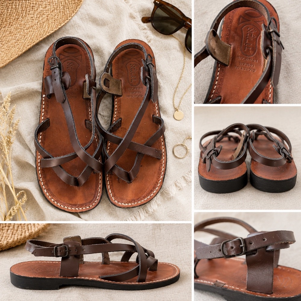 Emeraude Leather Gladiator Sandals Women 39 US8.5 Brown Handmade Jesus Strappy